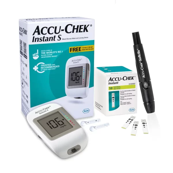 Accu-Chek Instant S Blood Glucose Glucometer Kit with Vial of 10 Strips