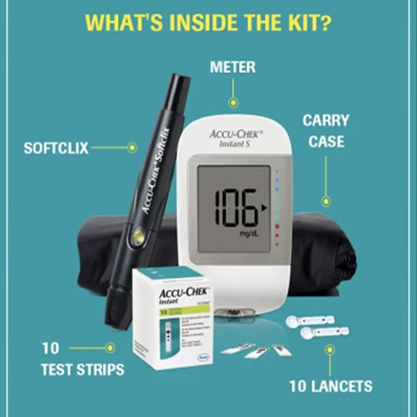 Accu-Chek Instant S Blood Glucose Glucometer Kit with Vial of 10 Strips